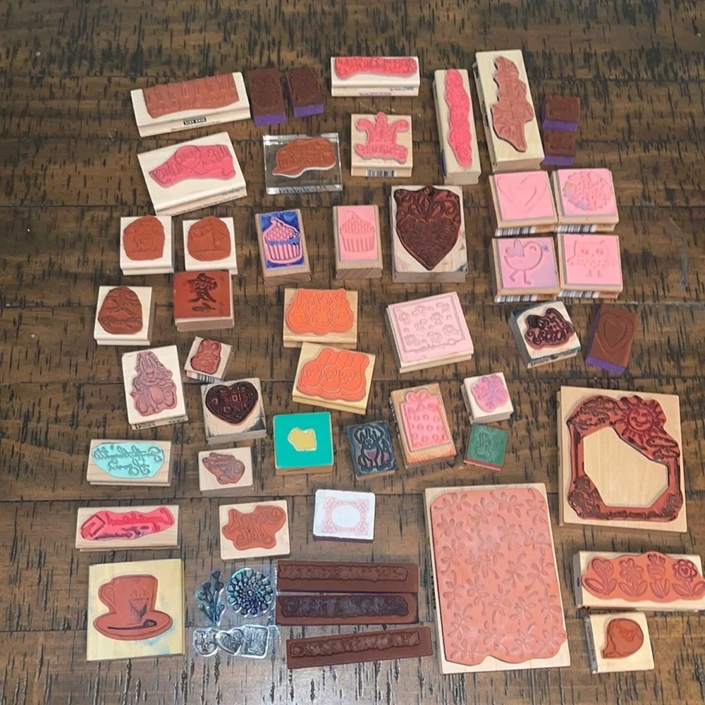 48 Rubber Stamps: Various Themes, Sayings & Florals